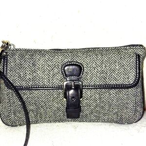 Coach Signature Chevron Wool and Leather Wristlet with Buckle